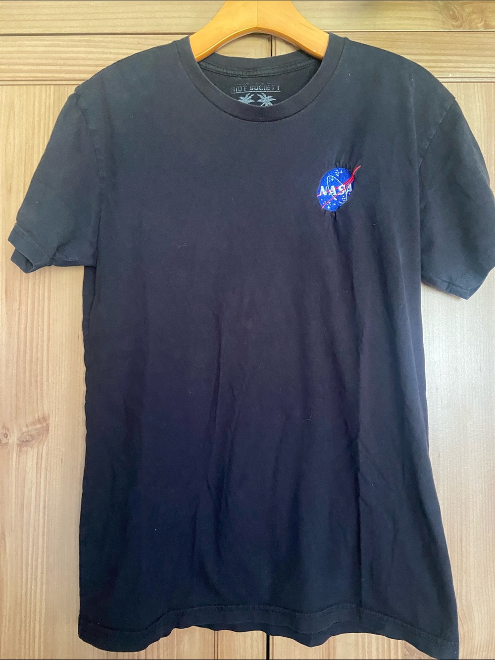 Riot Society Black Short Sleeve Tee Nasa Patch Logo M Good Condition